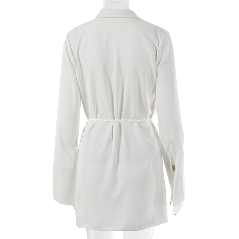 Janet Satin V-Neck Shirt Dress