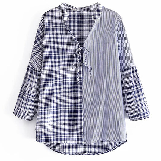 Naomi Plaid Patchwork Blouse