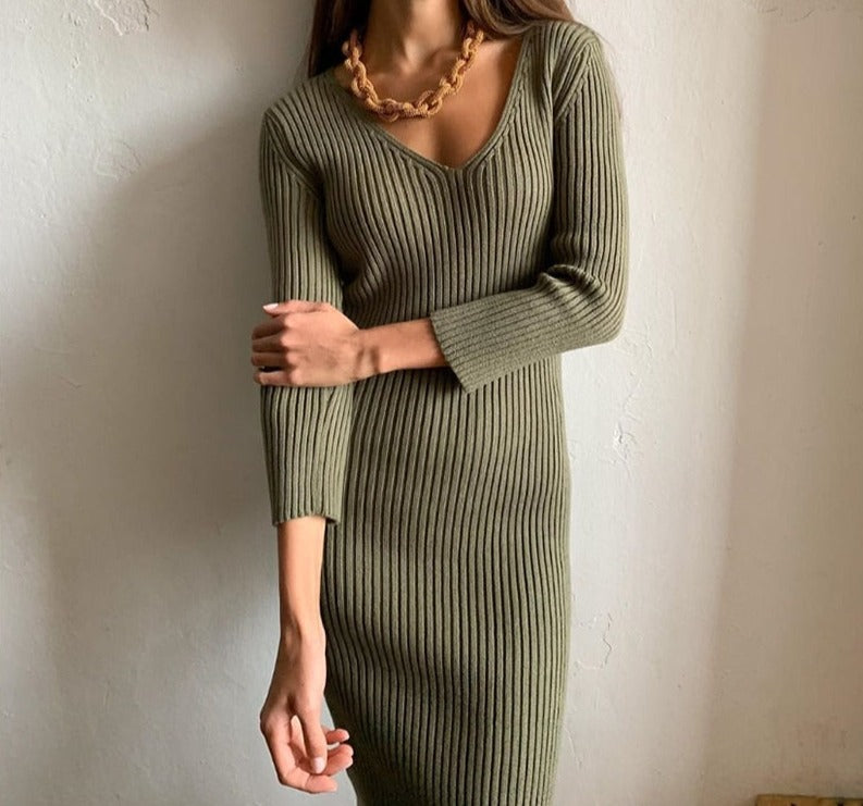 Gina V-Neck Wrapped Knit Dress