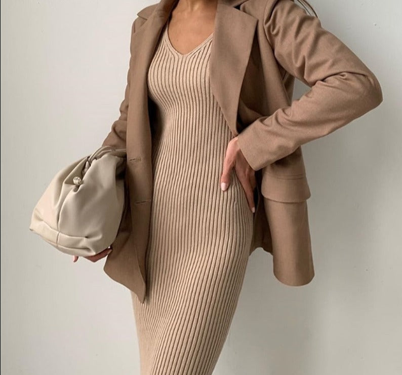 Gina V-Neck Wrapped Knit Dress