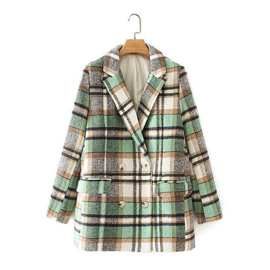 Olga Plaid Wool BlazerCoat